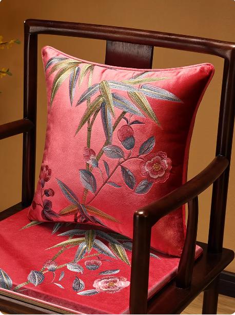 Luxury Peony Floral Embroidery Home Chair Decorative Pillow Cover Lumbar Support For Sofa Velvet Cushion Cover 45x45cm