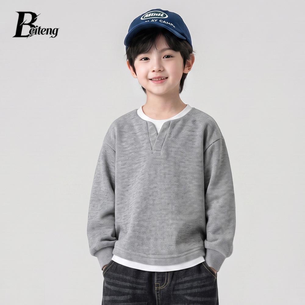 Beiteng Boys' Korean Style Two-Piece Look Hoodie - Autumn Casual Kids' Top