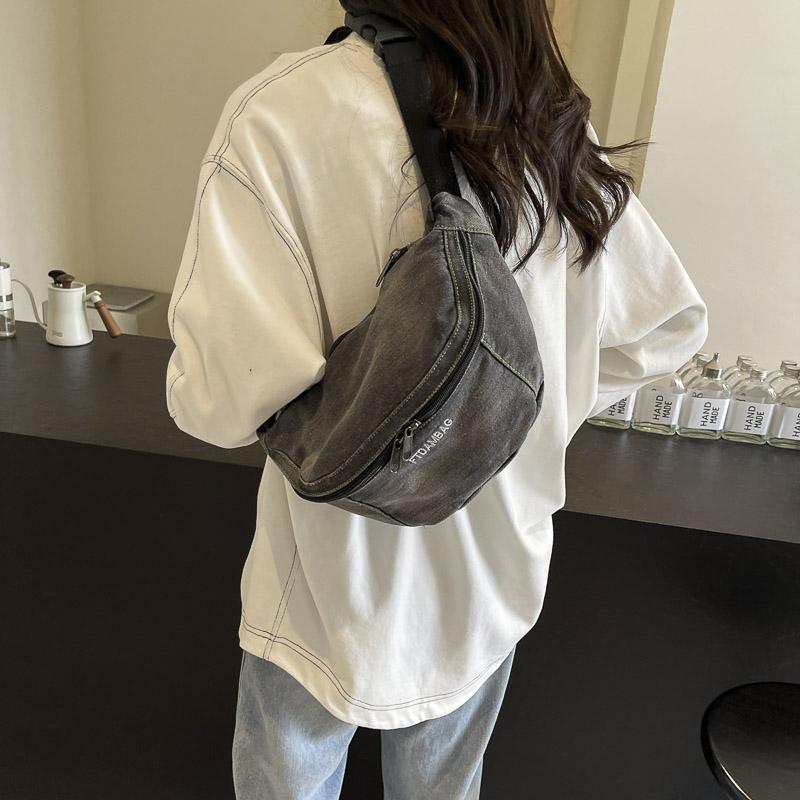 Geantă de piept din denim pentru femei, geantă de umăr cu capacitate mare, geantă de talie