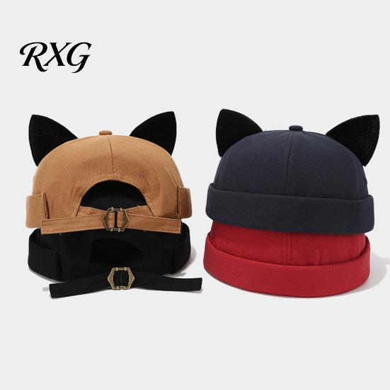 Leichter Modehut für Damen, Kappenhut ohne Schirm mit Katzenohren, Niedrige Schiebermütze, Verstellbare Skullcap, Stilvolle Unisex-Kappe für den täglichen Gebrauch, Schiffermütze