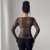 2025 Fashion Transparent Leopard Print Mesh Long Sleeve Slim Fit T-shirt