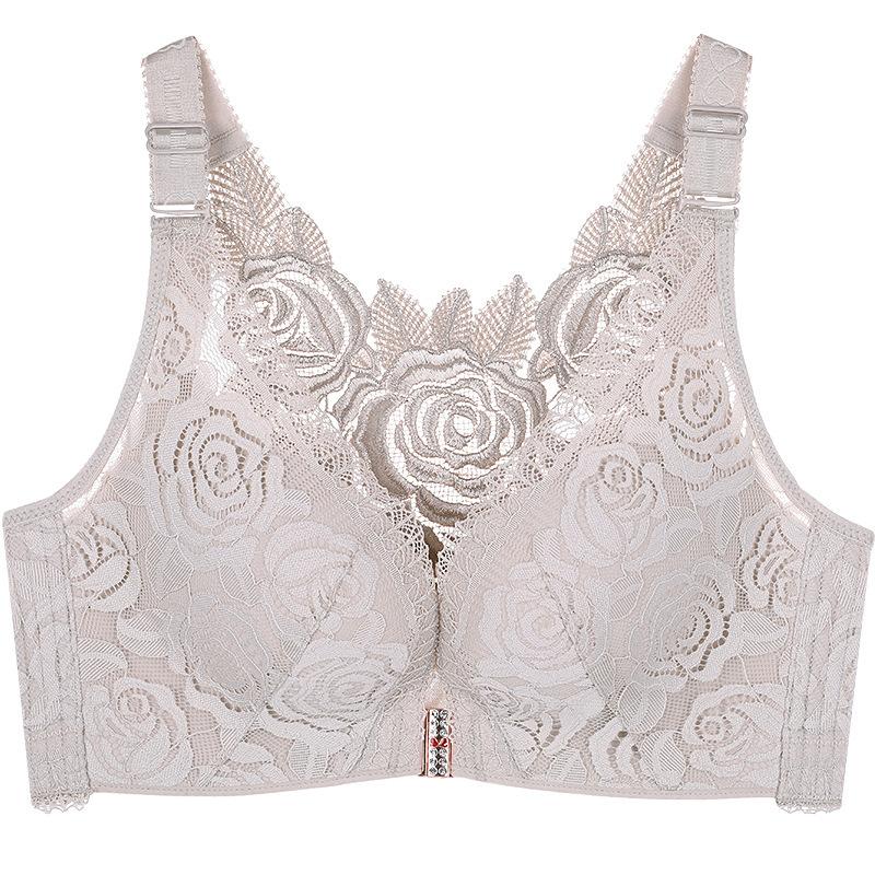 

Large size front buckle rose beautiful back large size bra thin underwear gather to adjust the secondary breasts 52/120E зелений