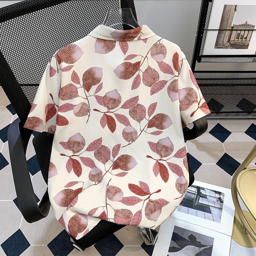 Hawaiian Full Printed Short-Sleeved Floral Shirt Men's Summer Thin Vacation Style Ice Silk Cool Half-Sleeved Loose Shirt