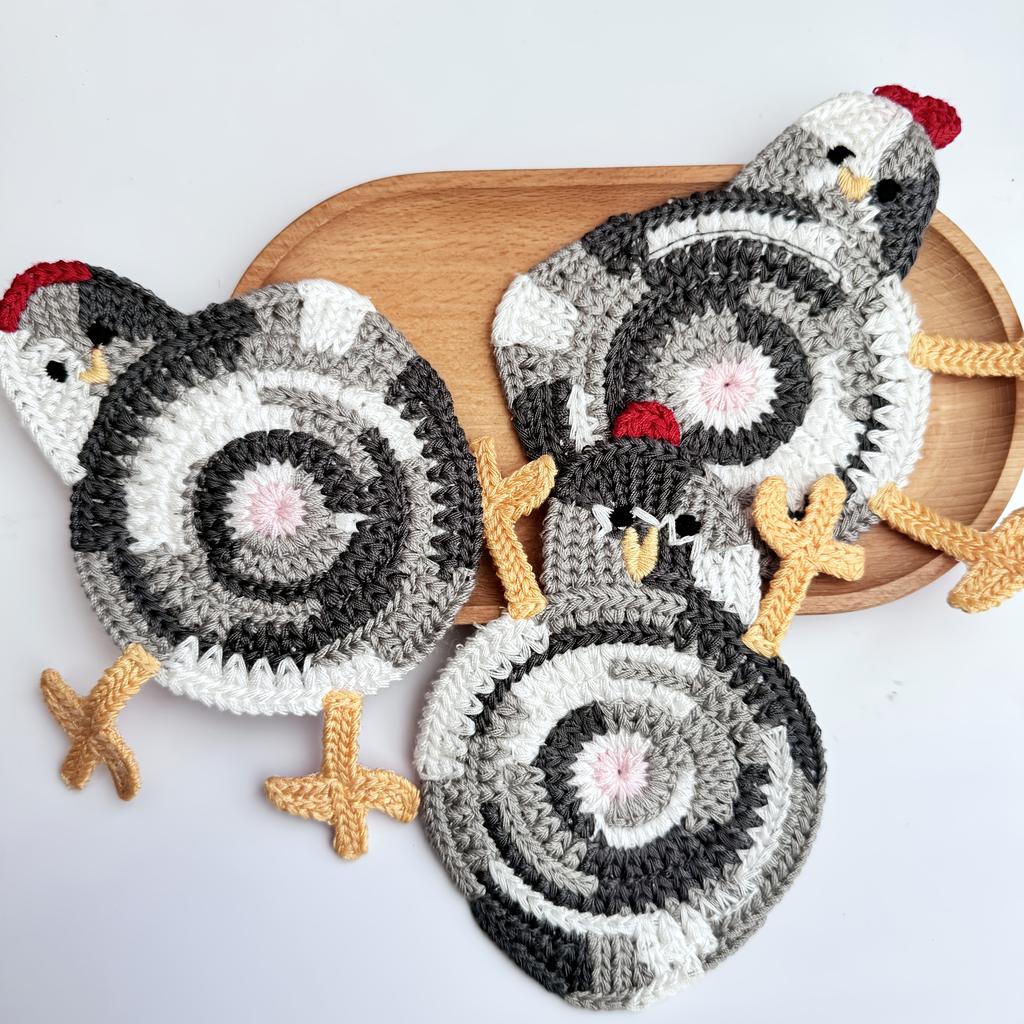 Handmade Chicken Coasters, Crochet heat-resistant mats, Home decoration coasters, table coasters, handmade gifts