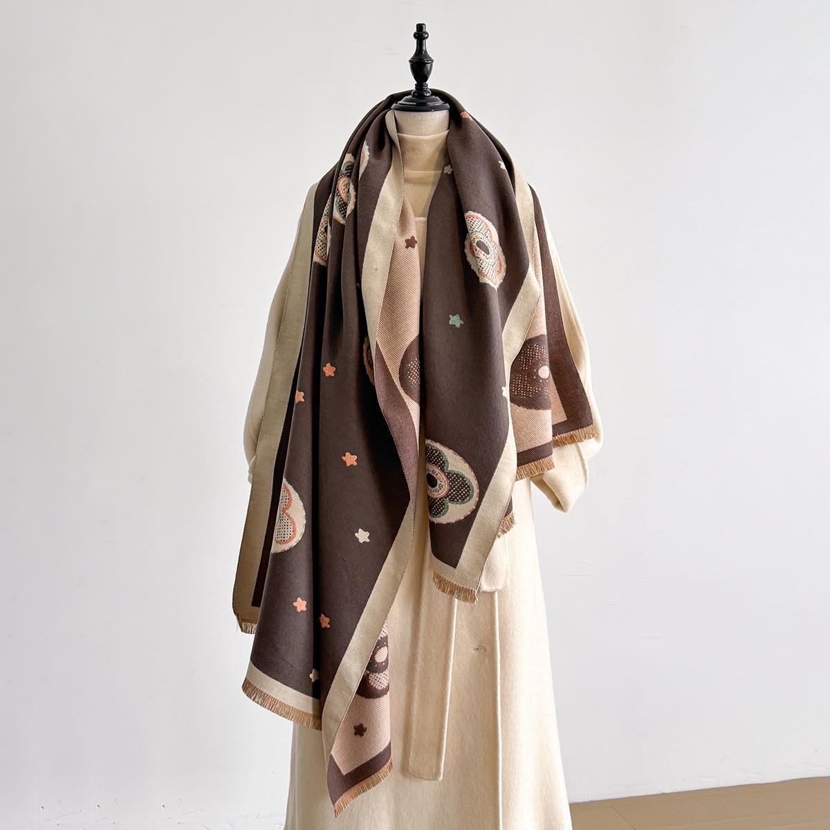 

Women S Fashion Winter Faux Cashmere Scarf Vintage Print And Tassels Thick Warm Shawl Trendy Wrap Suitable For Cold Winter