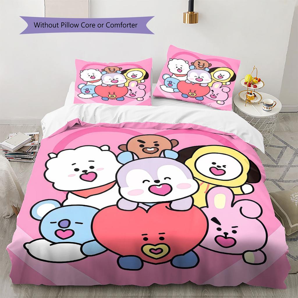BT21 Pattern Bedding Home Decoration Birthday Gift ( 1 Duvet Cover + 2 Pillowcase, Without Core),fan Merchandise.