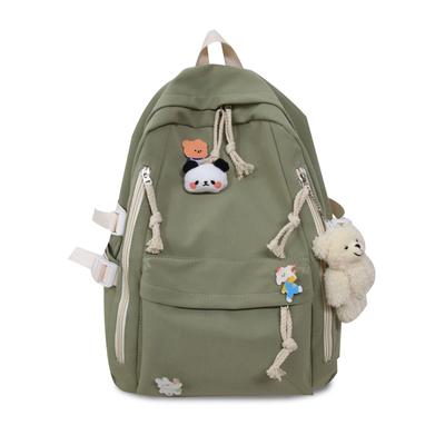 FANDARE Cute Women's Backpack, Large Capacity, A5 Capacity, Lightweight, High School Backpack with Plush Bear, Simple Design, Popular for Commuting