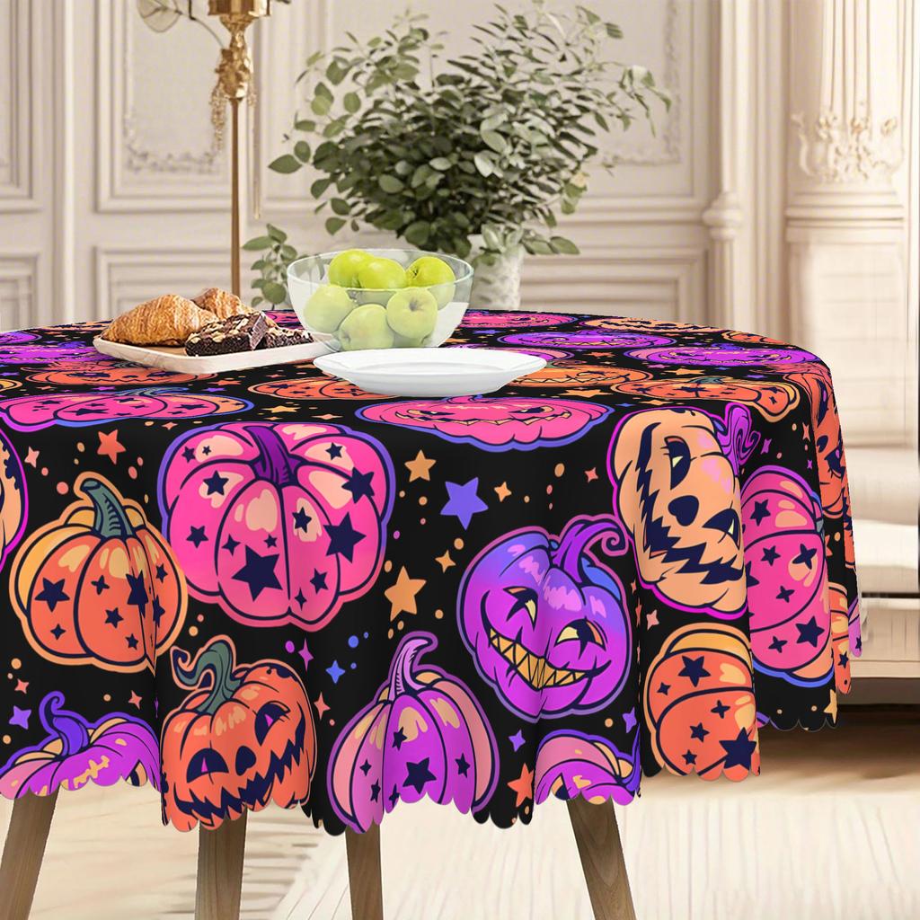 1 Piece, Halloween Pumpkin Pattern Tablecloth Purple, Orange And Black, Suitable For Round And Long Table Tables