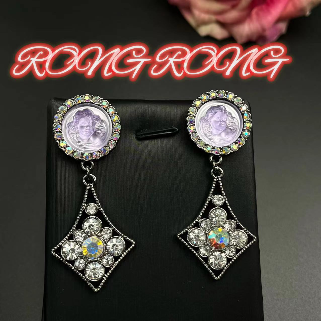 KF Спящий Ангел Лунный Камень Винтажная Симфония Серьги Стразы Ожерелье Европейские, Американские и средневековые украшения высокая чувственность