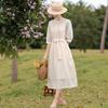 French Gentle Wind Dress High-end Lantern Sleeve Round Neck Belt A-line Dress Long Casual Style Dress