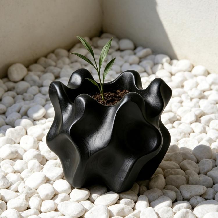 3D Printed Flower Pot Wavy Textured Planter With Nonslip Base For Indoor Greenery And Stylish Interior Decors