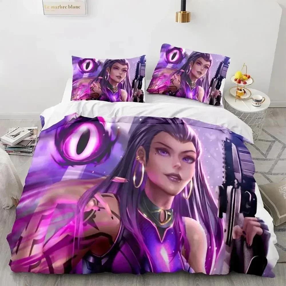 3D Print Game Neon Valorant Beddengoed Set Dekbedovertrek Bedset Dekbedovertrek Kussensloop Dekbed King Queen Size Jongens Volwassenen Beddengoed