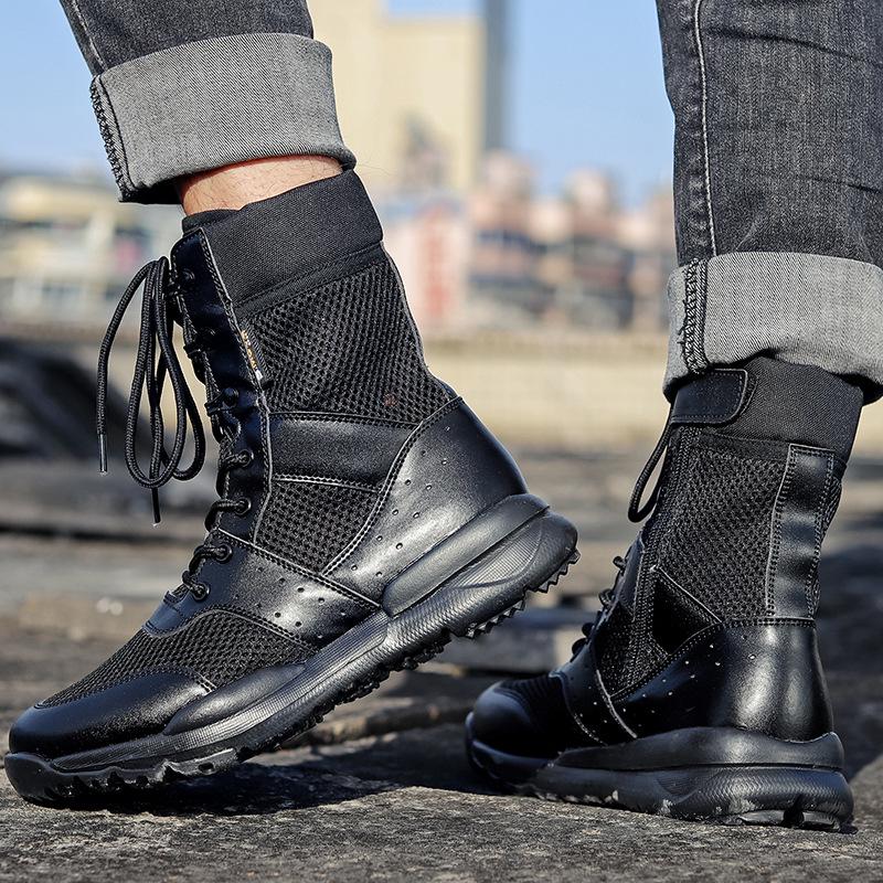 Unisex Breathable Summer Combat Boots - Lightweight, High-Top, Tactical, Side Zipper for Outdoor Use
