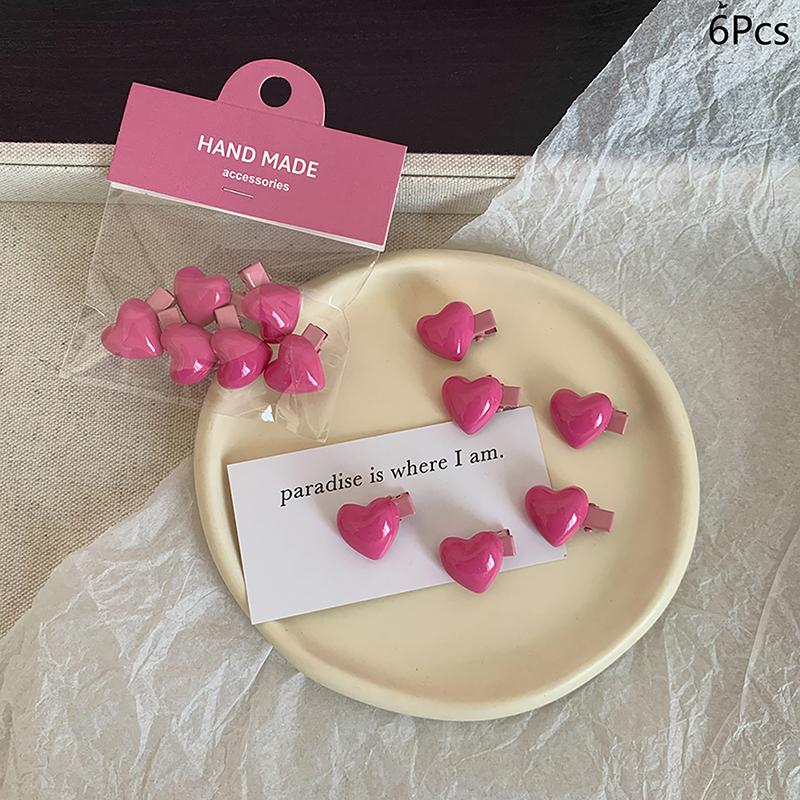 

6 шт. Корейский стиль Розовые Милые Сердечки Заколка для волос Мини-зажимы для волос Подходящая заколка розы красного