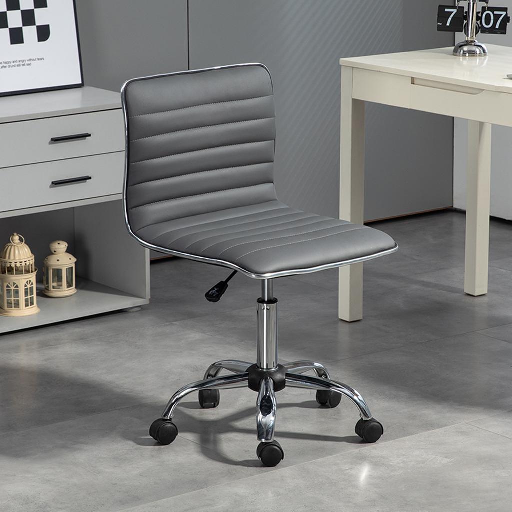 Armless Swivel Office Chair With Adjustable Height Study Chair Upholstered In Pu 120 Kg Load Dark Gray