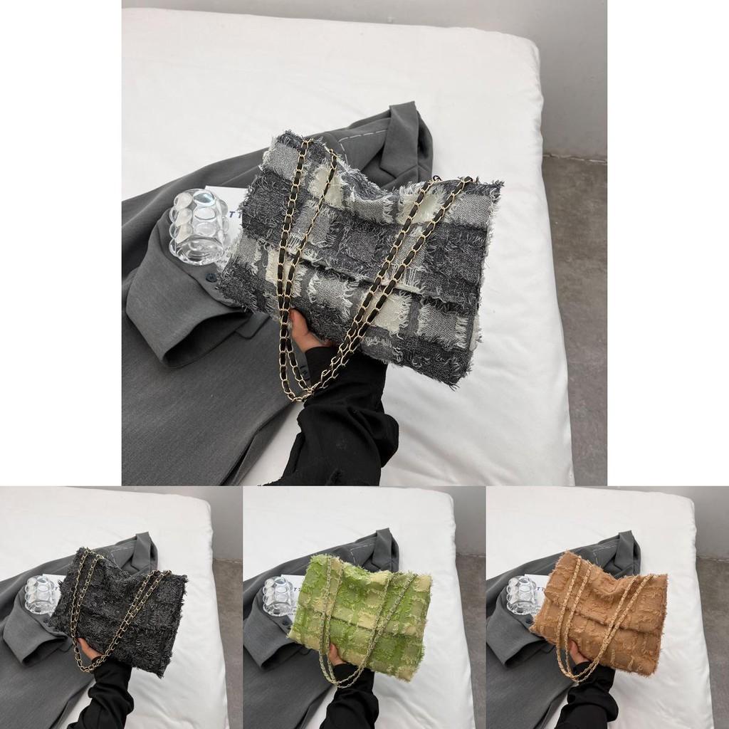 Stylish Casual Shoulder Bag For Women Vintage Design Minimalist Crossbody Purse In Black Green Khaki Checkered Pattern