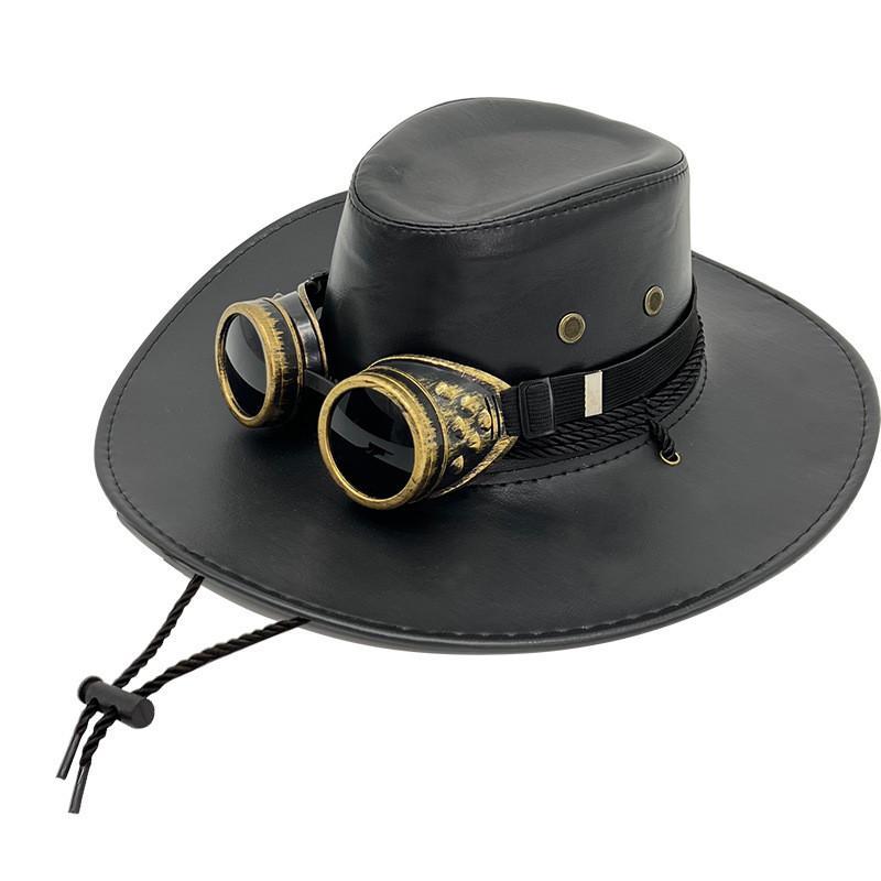 Classic Pu Leather Cowboy Hat With Sunshade Features For Outdoor Adventures For Men