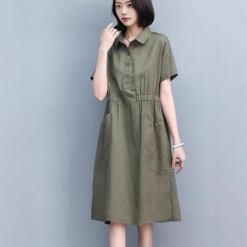 Solid Color Loose Casual Waist Slimming Plus Size Women's Dress Mom