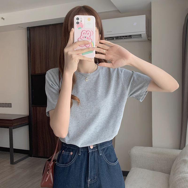 

Корейская версия однотонной ретро футболки с короткими рукавами для женщин новый универсальный свободный студенческий тонкий повседневный топ XL