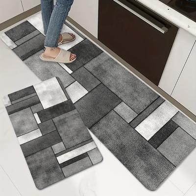 1 Stück einfache graue und weiße geometrische Küchenmatte, weich, verdickt, Küchen-Bodenmatte, wasserdicht, rutschfest, ölbeständig, Bodenmatte, Läufer-Teppich