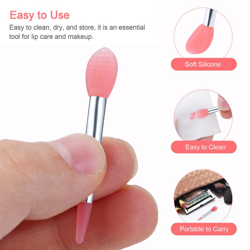 10pcs Silicone Lip Brush Set Small Makeup Brushes Lipstick Applicator Brushes with 2 Antilost
