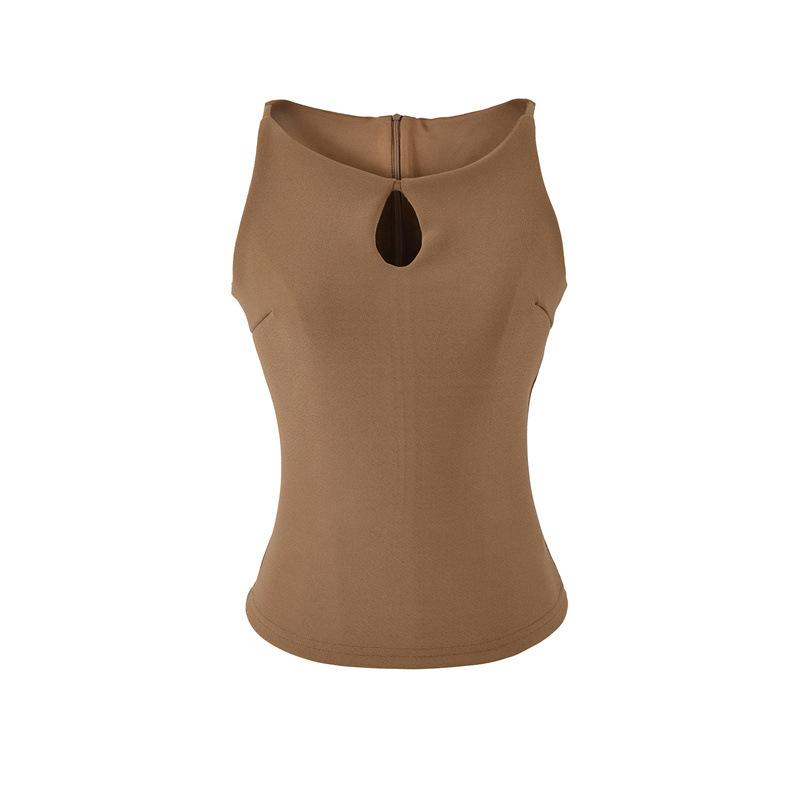 

Elegant Sleeveless Hollow-Out Camisole for Women - Summer Short, Sexy Slim Fit Vest Top Small кавовий