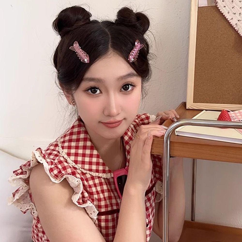 

Rhinestone Pink Color Hairpin Hollow Fish Duckbill Clip Fish Bone Hair Clip Female/Children