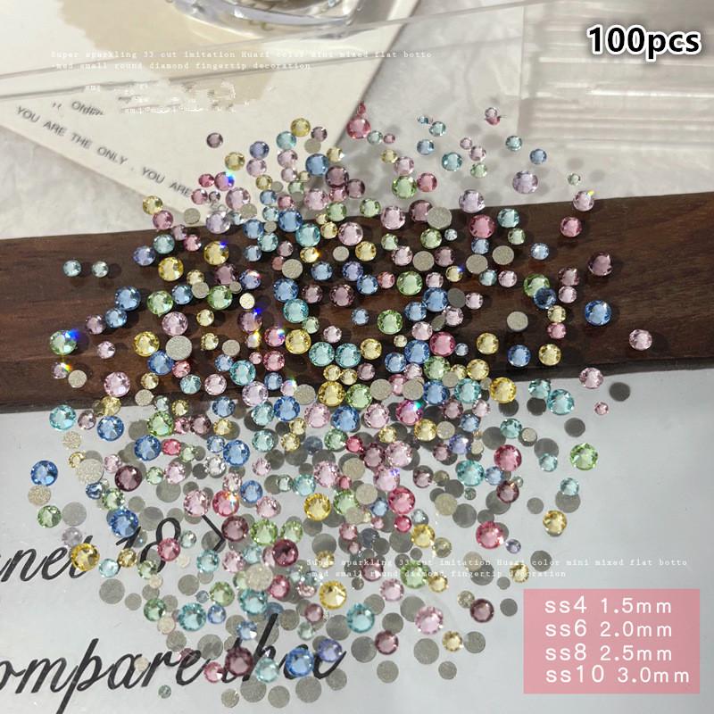 100Pcs Colorful Mini Nail Crystal Diamonds - round Flat Bottom Glitter Rhinestones for Nail Art Manicure Decoration