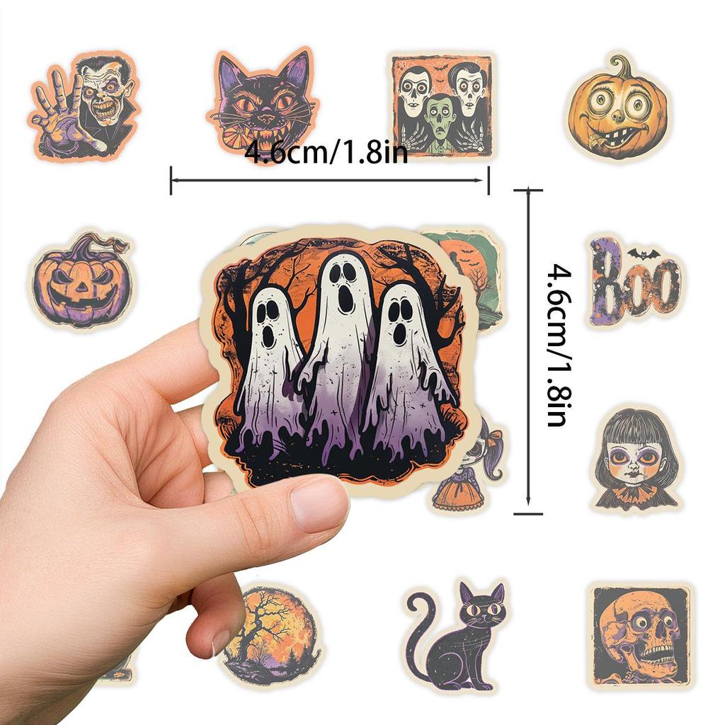 50 Retro Halloween Waterproof Stickers for Phones, Computers & Skateboards - Decorative Festival Decals