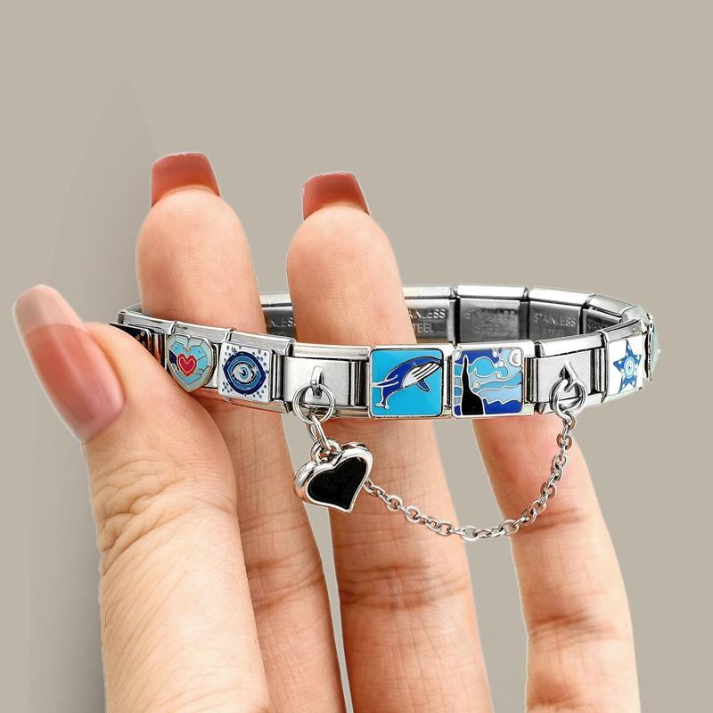 Fashion Butterfly Heart Devil Eyes Daisy Tassel Chain Italian Charm Links Fit 9MM Bracelet Stainless Steel Women DIY Making Gift