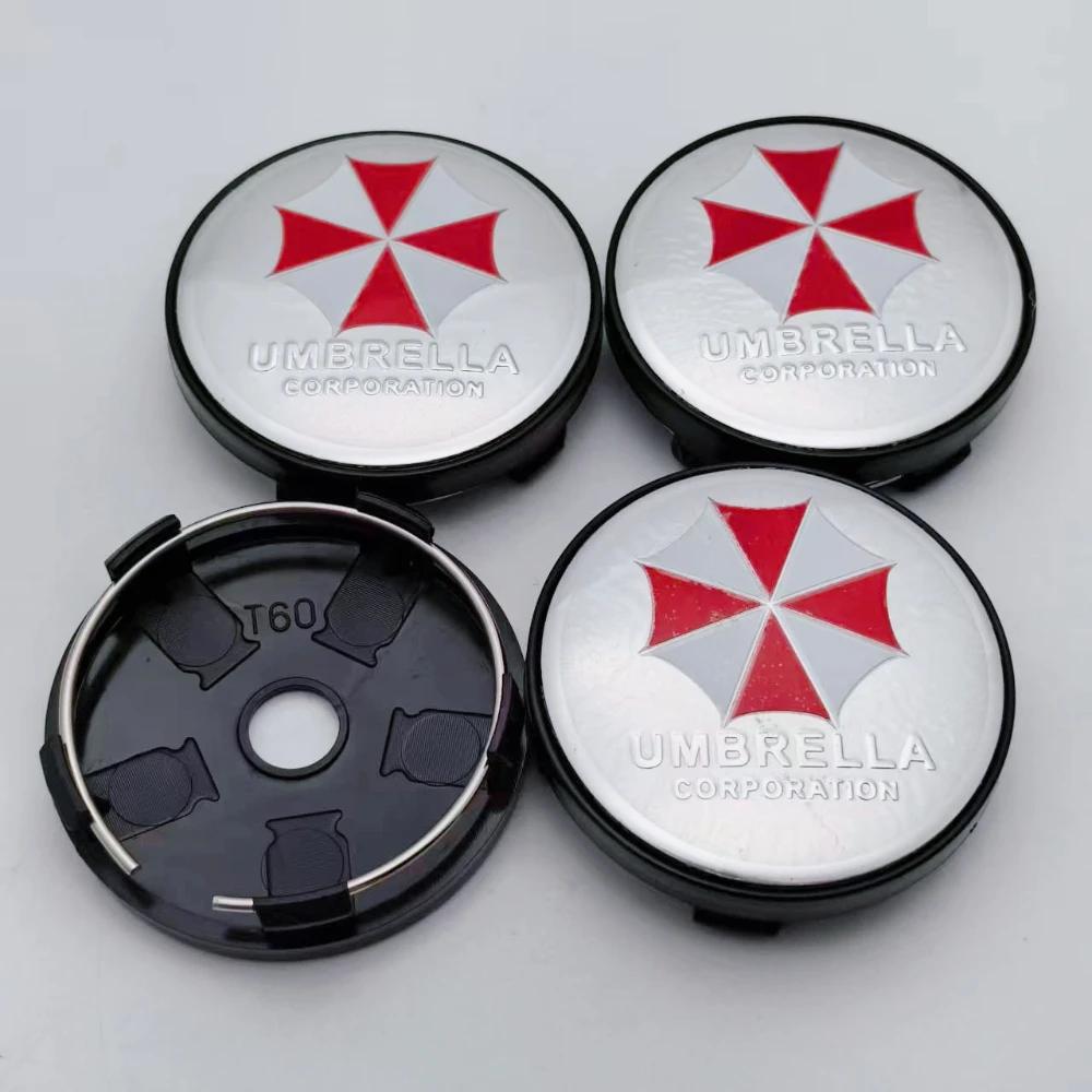 4pcs Umbrella Logo Badge Emblem Car Wheel Center Caps O.D 60MM Clips 56MM Wheels Hub Cap Rim Hubcaps Dust Cover Car Accessories