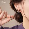 Silver needle zircon imitation tiger's eye stone butterfly stud earrings autumn and winter retro earrings design sense niche