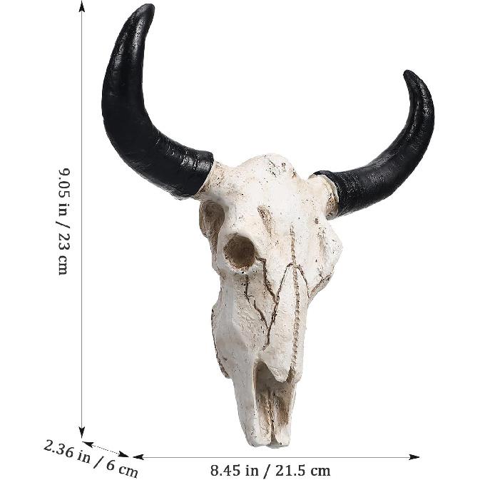 DECHOUS Настенный декор Череп коровы, Маленькая смоляная скульптура Быка с длинными рогами, Настенный монтаж животного для домашнего искусства, 9x8,45 дюйма