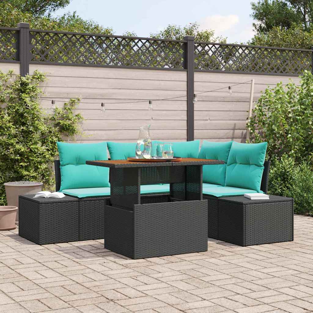 Garden Dining Set with Cushions 5 pcs Black and Teal