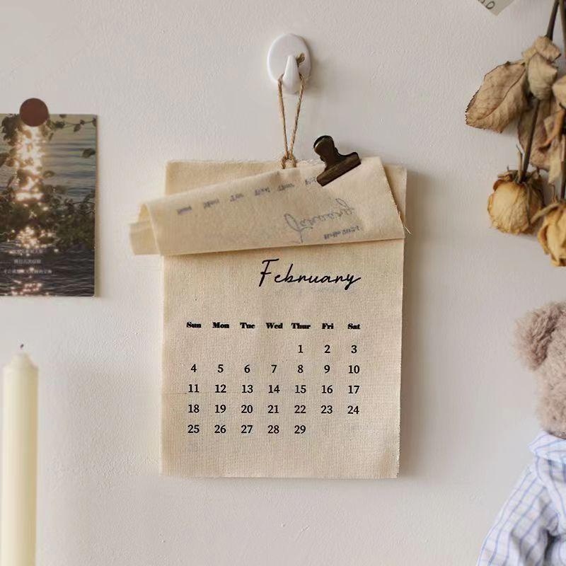 Ins Cotton Cloth 2026 Wall Calendar Korean Style Decorative English Calendar Office Home Decor for Popular Posing Prop