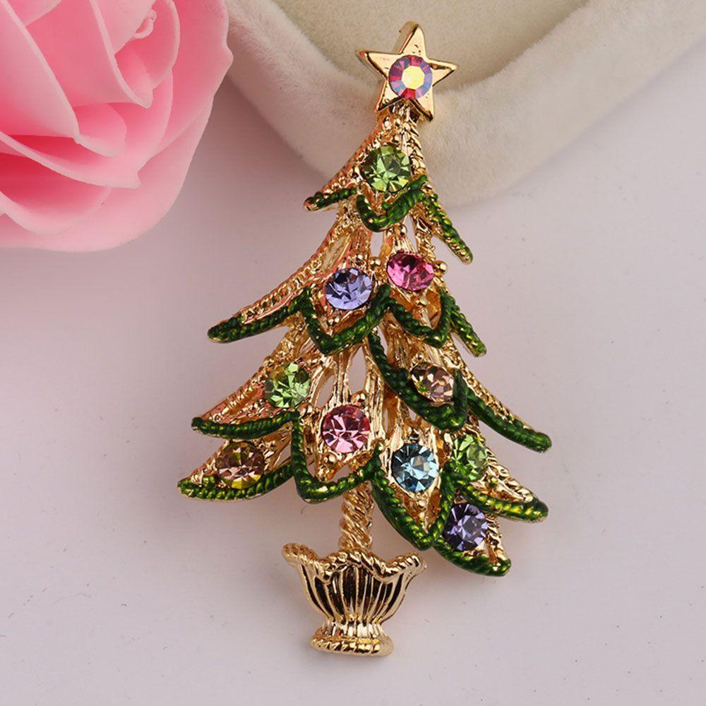 Party XMAS Decor Accessories Crystal Fashion Gift Brooches Christmas Tree Lapel  Pins Jewelry