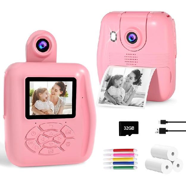 PROGRACE Kids Instant Print Camera - 1080P HD Photos & Videos - Perfect Birthday for Boys & Girls Age 3-12 with 32GB Card