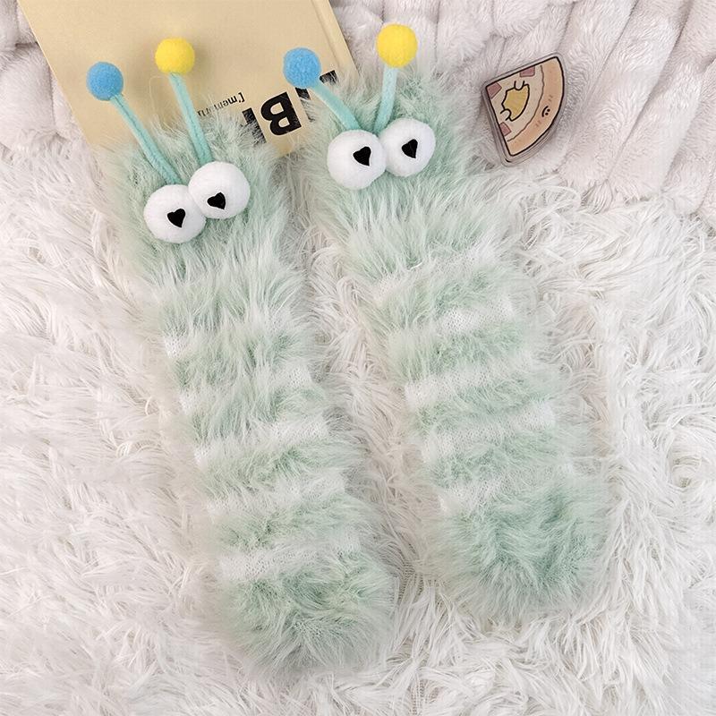 Ugly Cute Funny Socks Women's Medium Tube Socks Autumn and Winter Floor Sleeping Socks Coral Fleece Home Hair Fluffy Cute Warm
