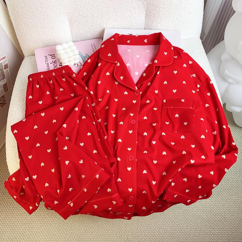 Set de pijama de bumbac cu mânecă lungă pentru femei Anul Zodiacului Roșu pentru Primăvară și Toamnă