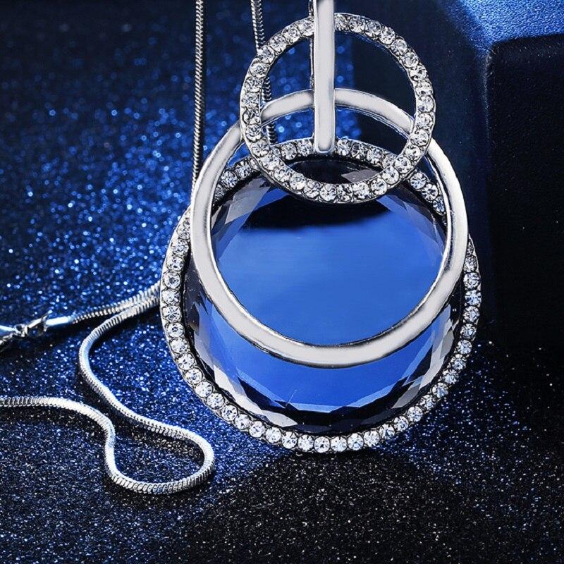 Multi Layers Circles Pendant Long Necklace For Women New Fashion Big Geometric Crystal Sweater Collar