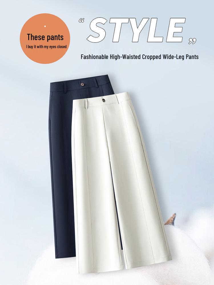 High-End Women's Navy Wide-Leg Cropped Suit Pants, High-Waisted, Casual Straight-Leg, New Spring/Autumn 2026 Style.