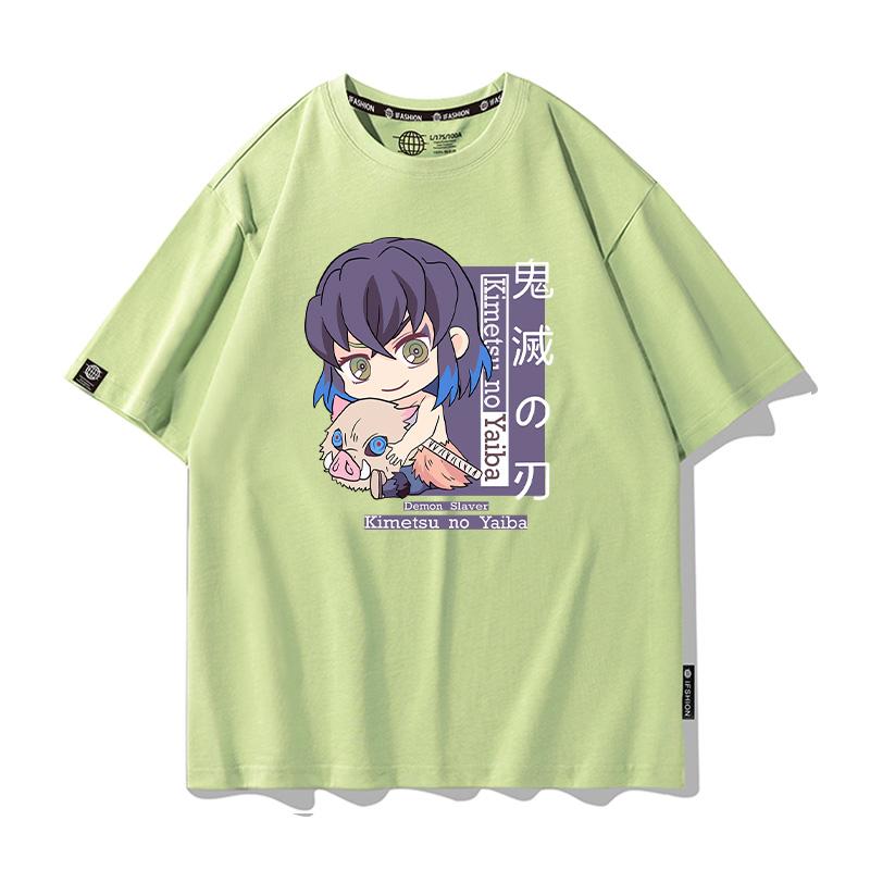 Summer Cartoon Ghost Killing Blade Summer Anime Cotton Cartoon Printing New Unisexs and Womens Casual Round Neck Short Sleeve