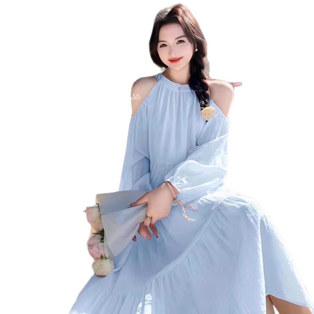 2025 Women's Beach Off-Shoulder Dress: French Style, Sweet, Loose, Exquisite, Long Fairy Dress