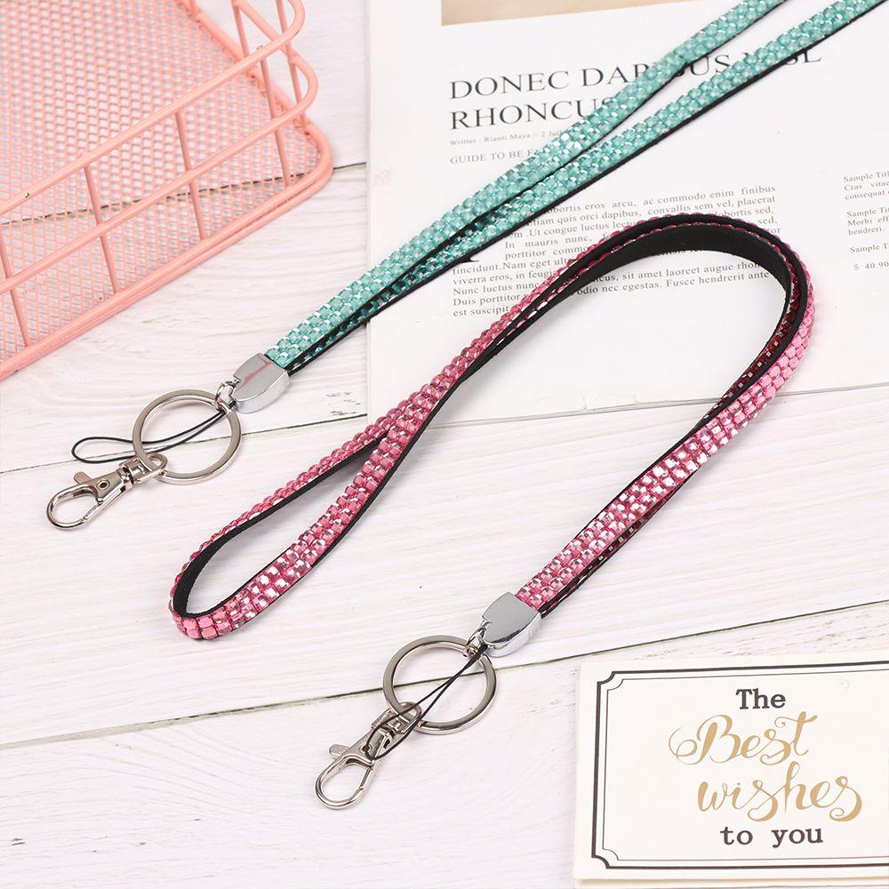 1pc Lightweight Crystal Retractable Rhinestone Lanyard Neck Strap Necklace Hanging Rope