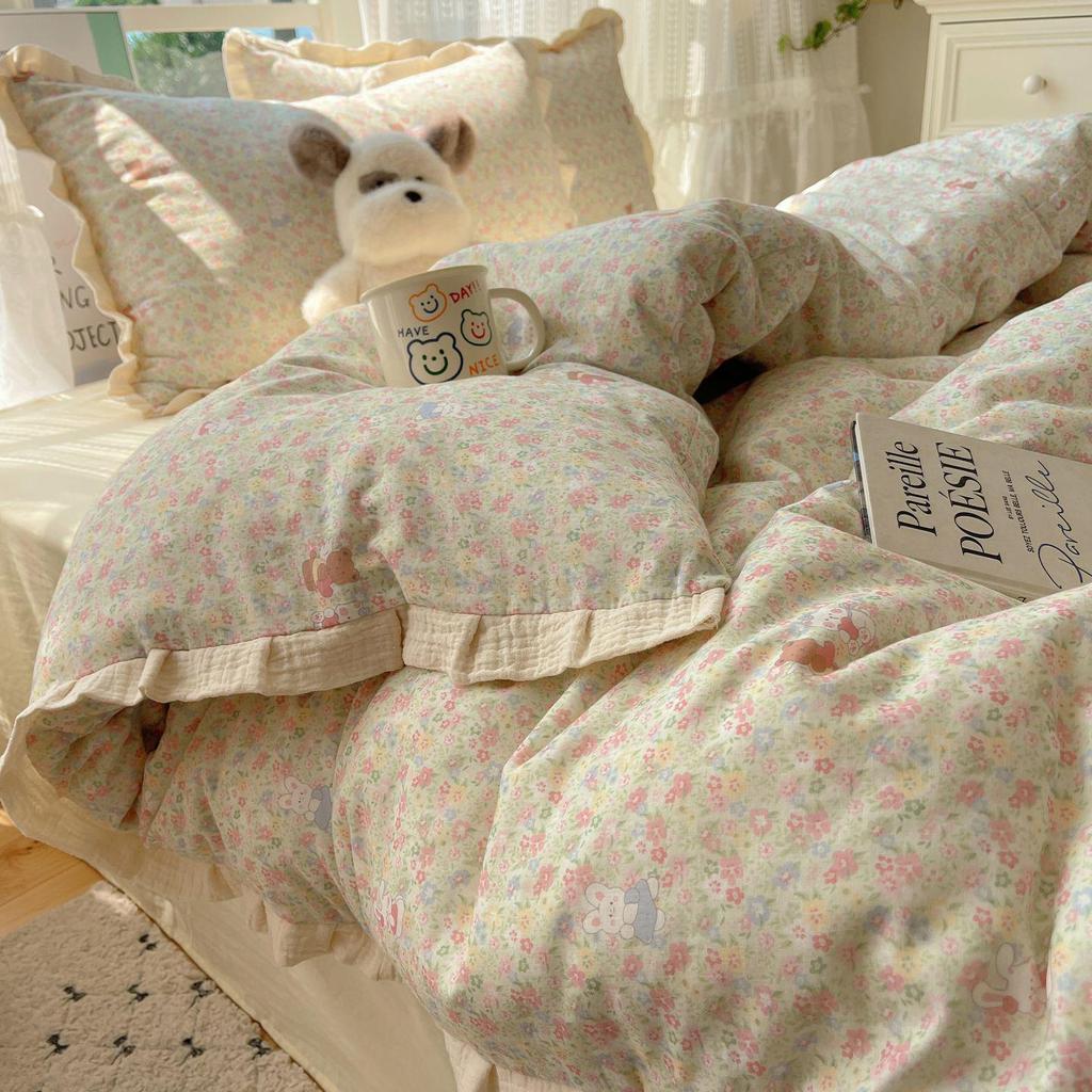 G5Z Ruffle Edge Washed Cotton 4-Piece Duvet Cover Set - Super Soft for Dorms & All Seasons