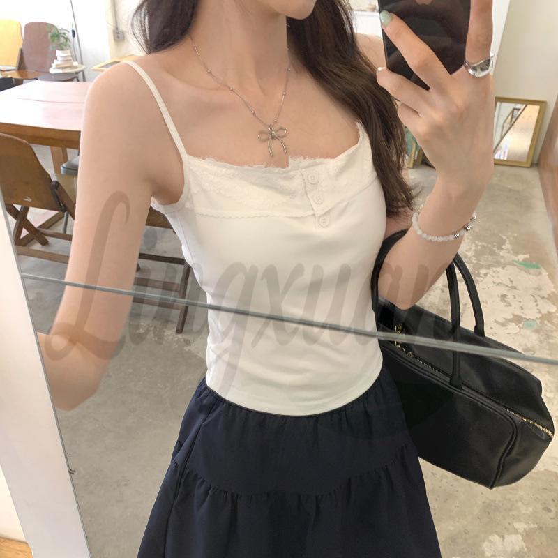 

Real Shot Lace Splicing Sleeveless Camisole: Stylish 2026 Women s Backless Vest with Chest Pads Medium білий