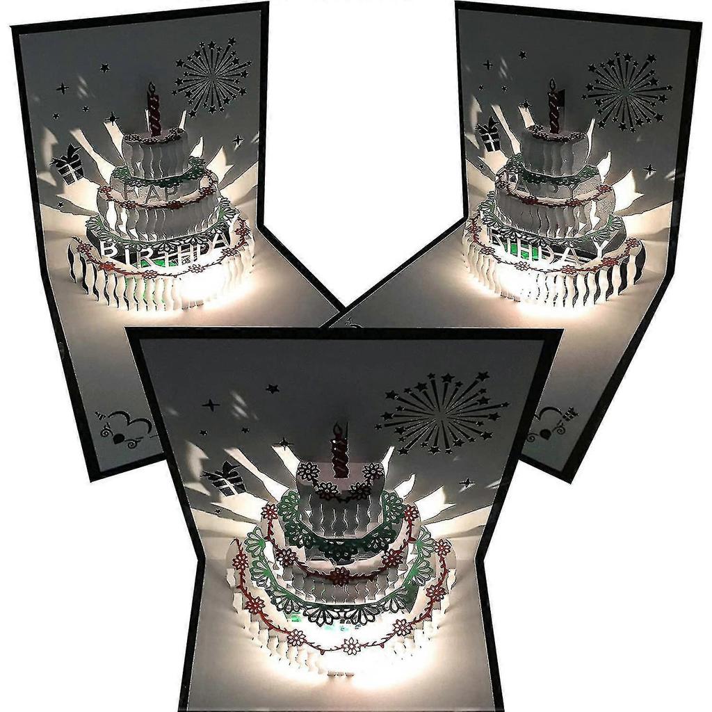 3d Pop Up Birthday Cards,warming Led Light Birthday Cake Music Happy Birthday Card