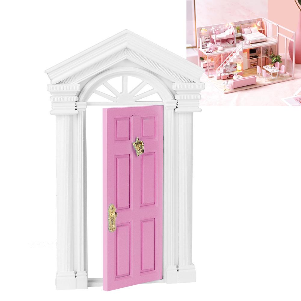 1:12 Dollhouse Miniature Little Mini Fairy Wood Birch Door Opening with AccessoriesPink