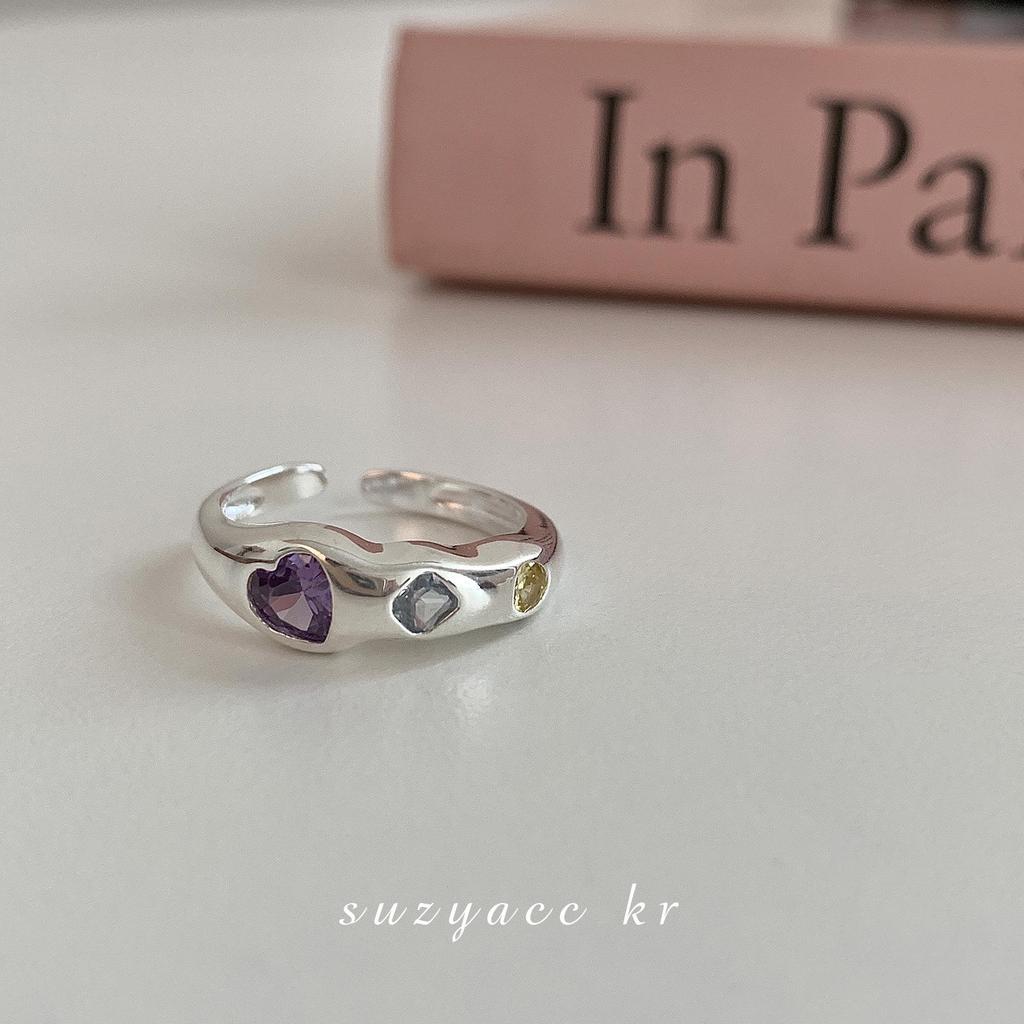 Women's French Retro Romantic Colorful Heart Zircon Adjustable Ring