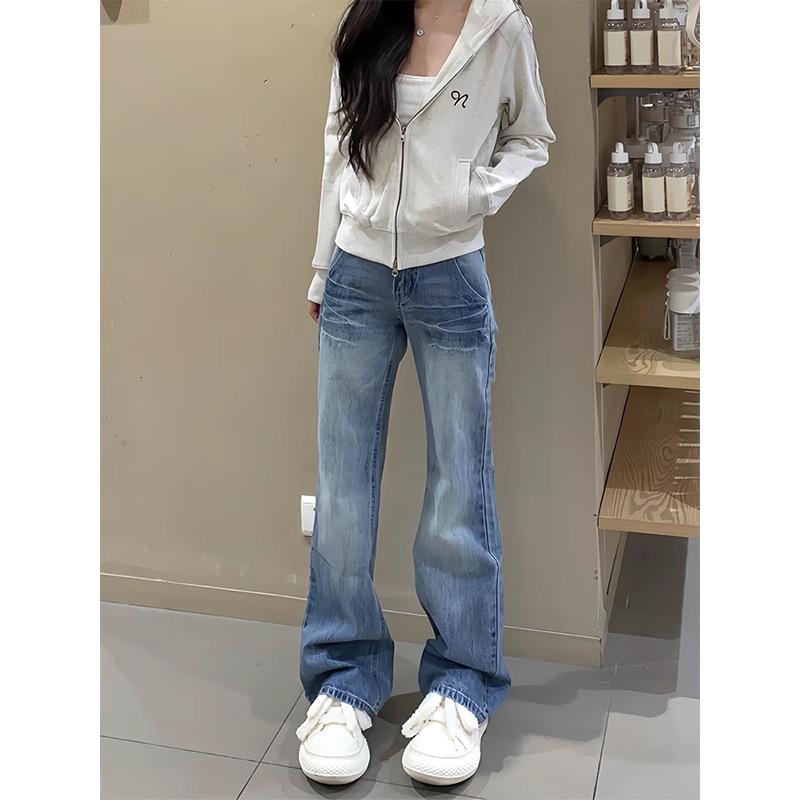 

Женские осенние джинсы широкие от бедра с низкой посадкой: Брюки свободного кроя, стройнящие, универсальные, длиной до пола. 2XL